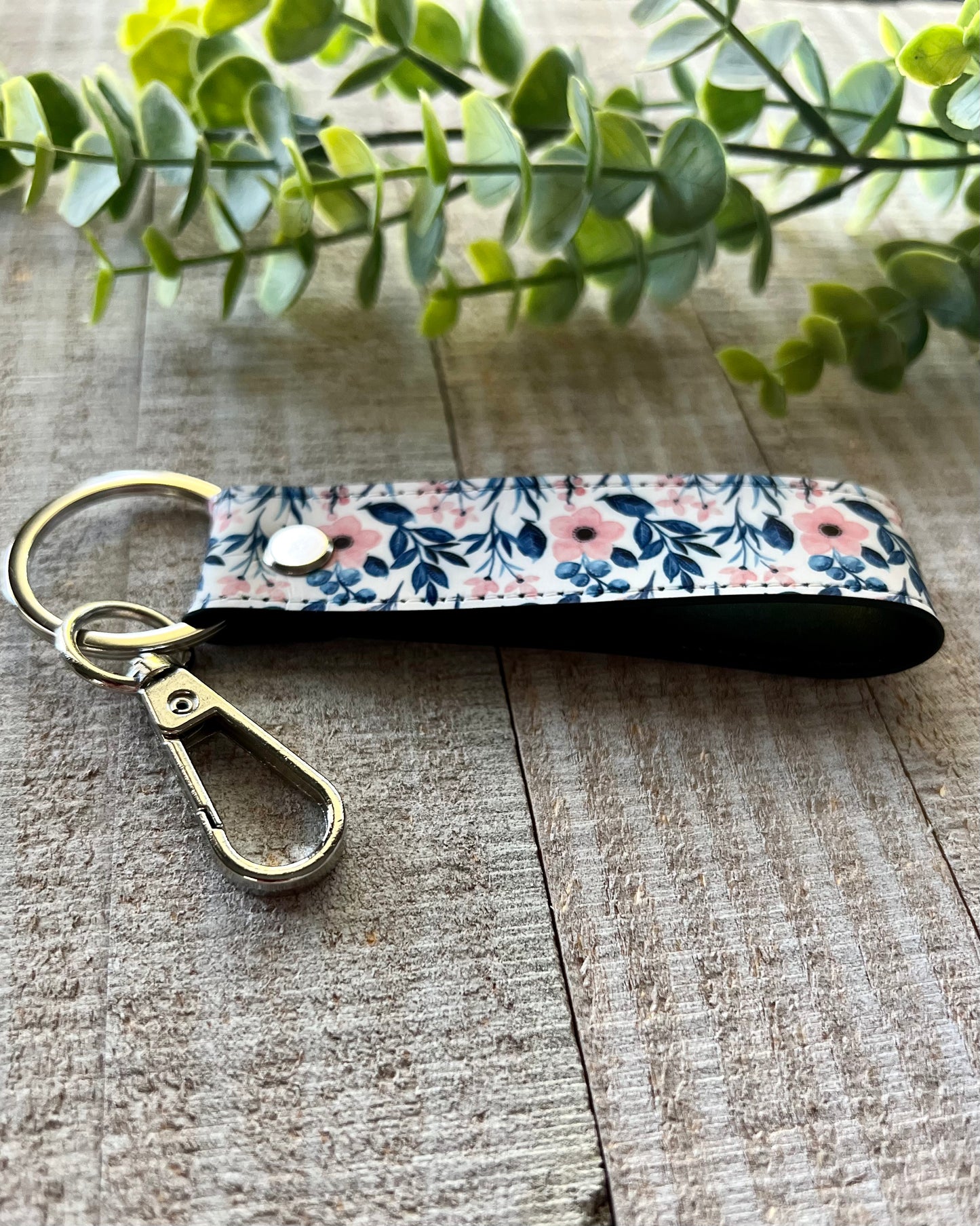 floral faux leather keychain