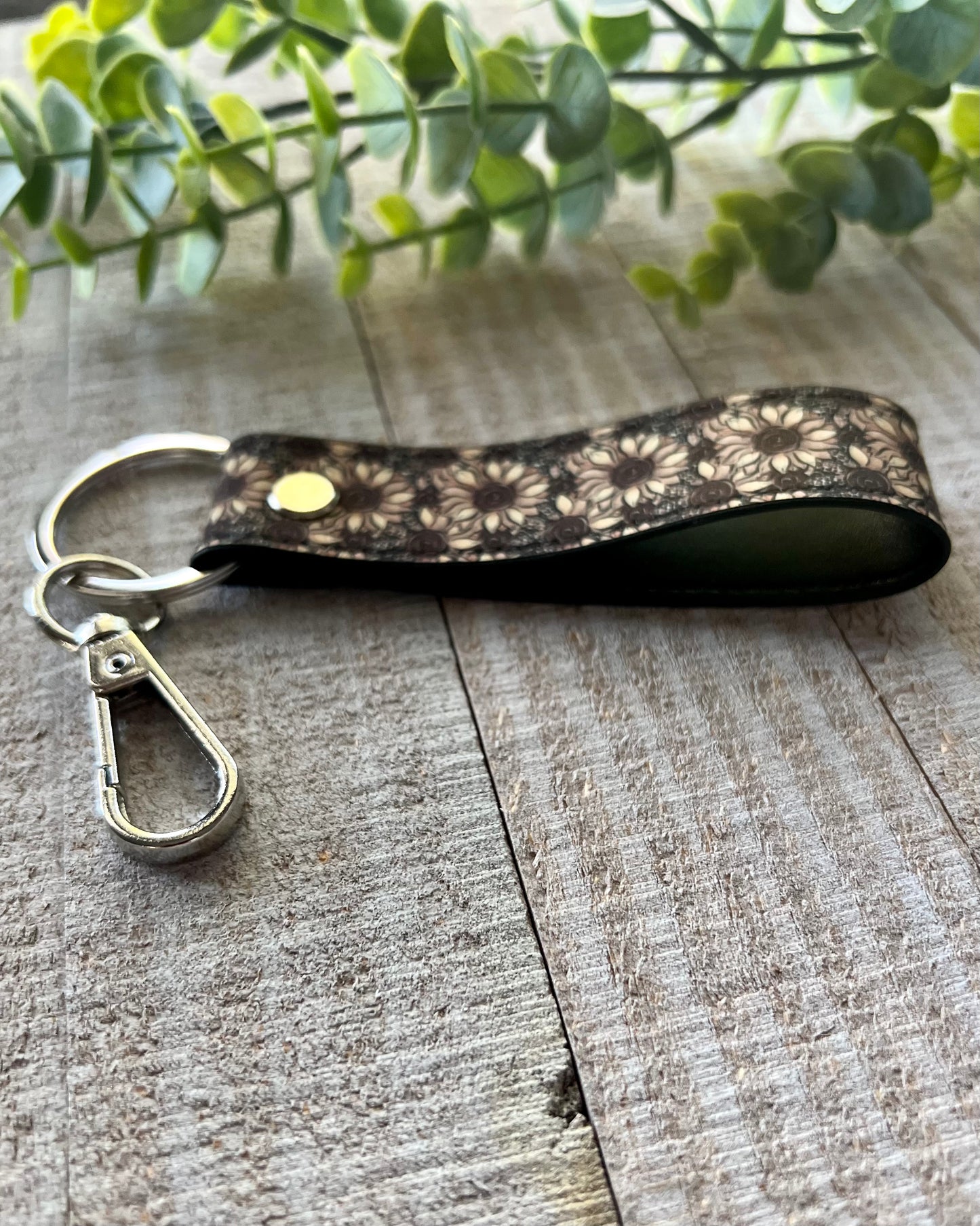 Sunflower Faux Leather Keychain