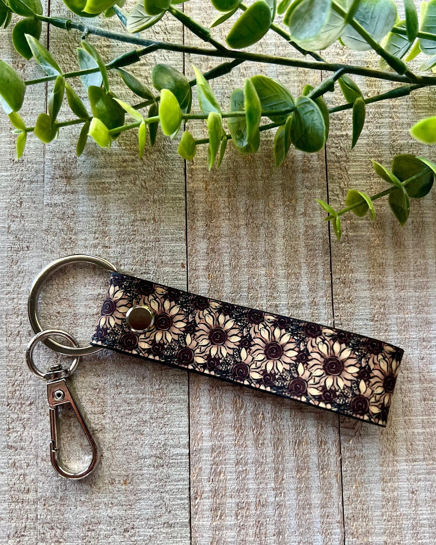 Sunflower Faux Leather Keychain
