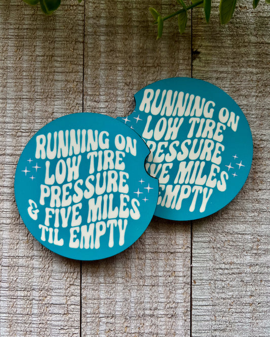 running on low tire pressure & five miles til empty | car coaster set