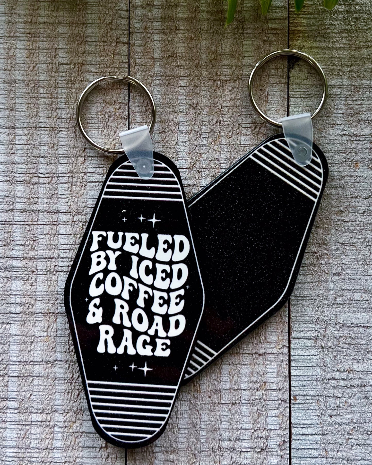 fueled by iced coffee & road rage | keychain