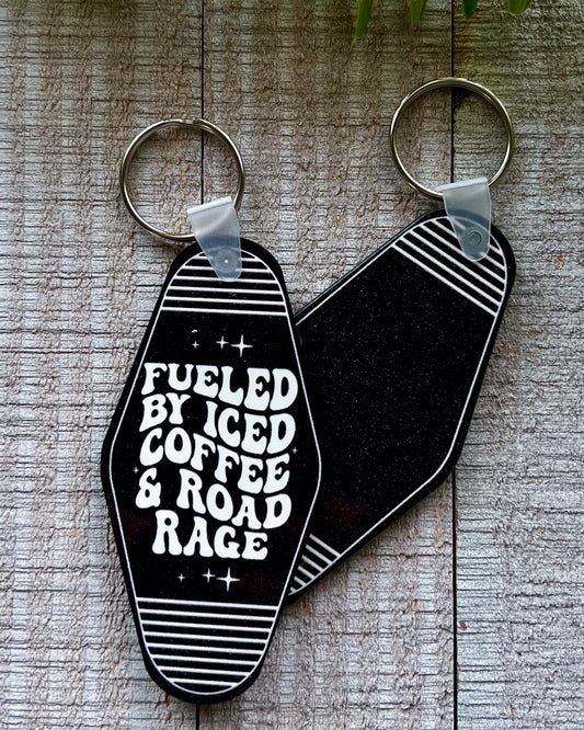 fueled by iced coffee & road rage | keychain