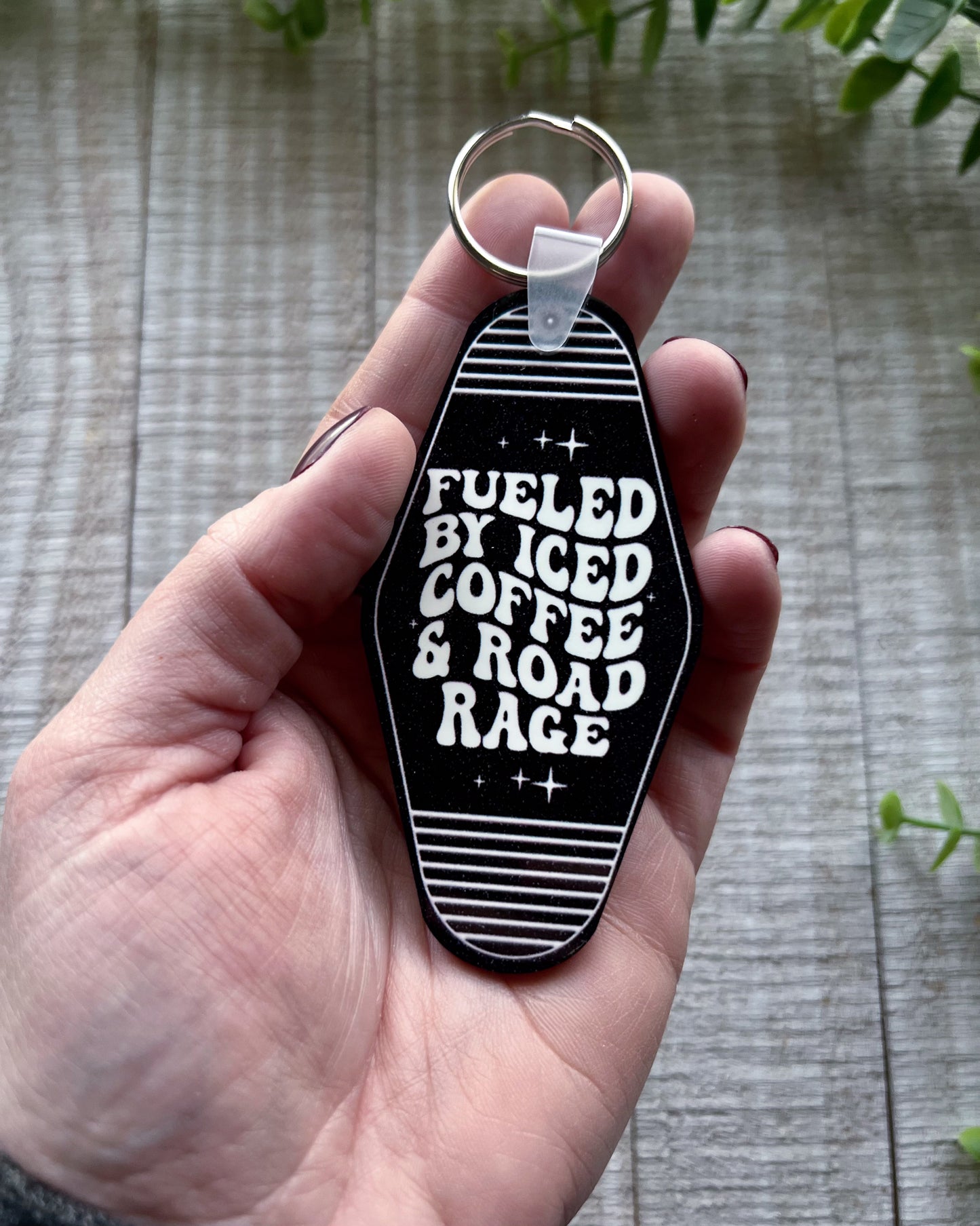 fueled by iced coffee & road rage | keychain