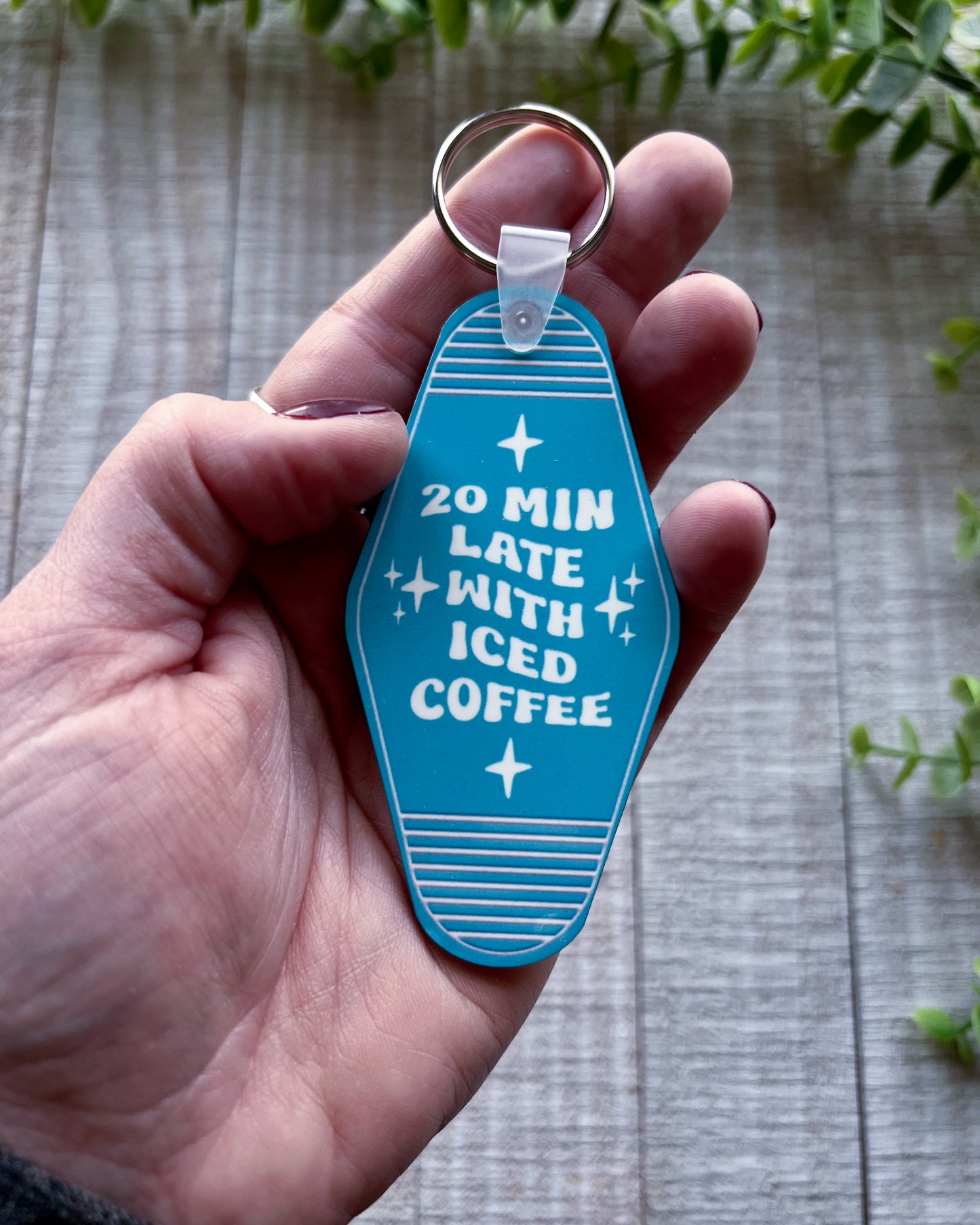 20 mins late with iced coffee | keychain