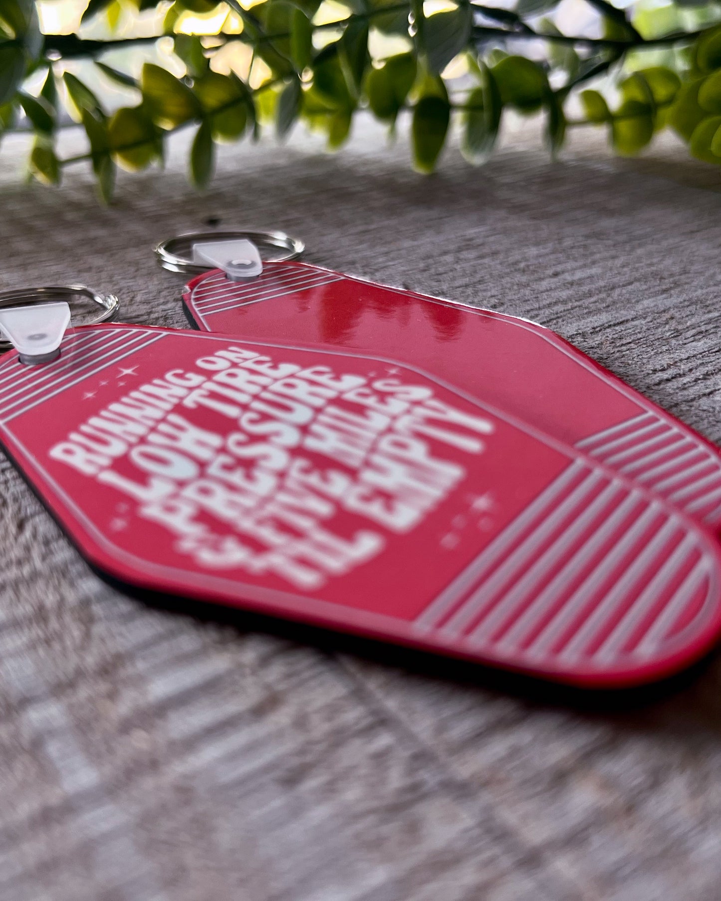 running on low tire pressure & five miles til empty | keychain