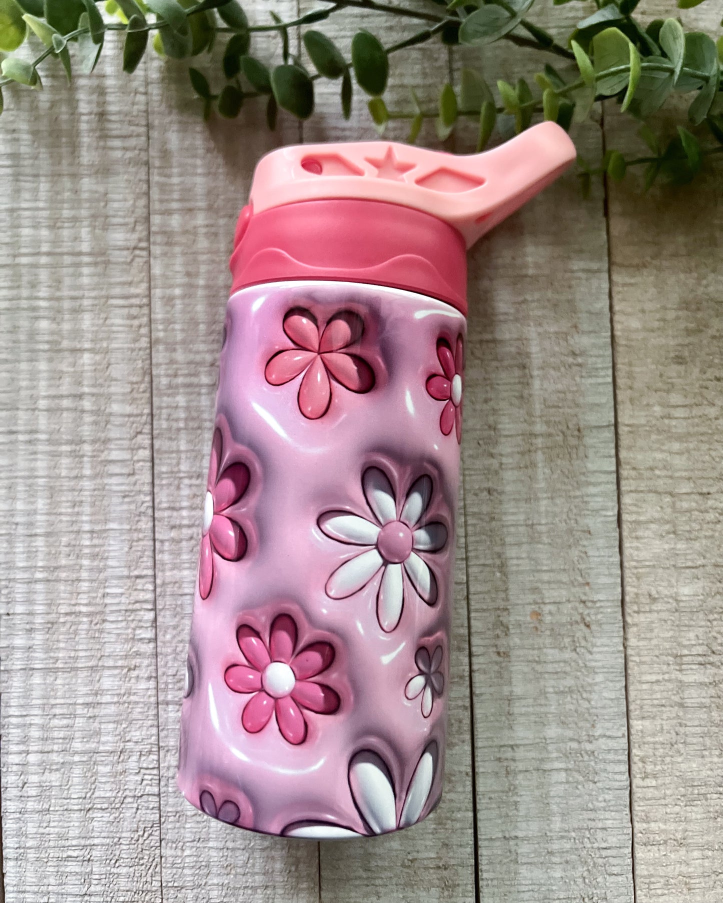 daisy inflated | 12oz kids pink flip top water bottle