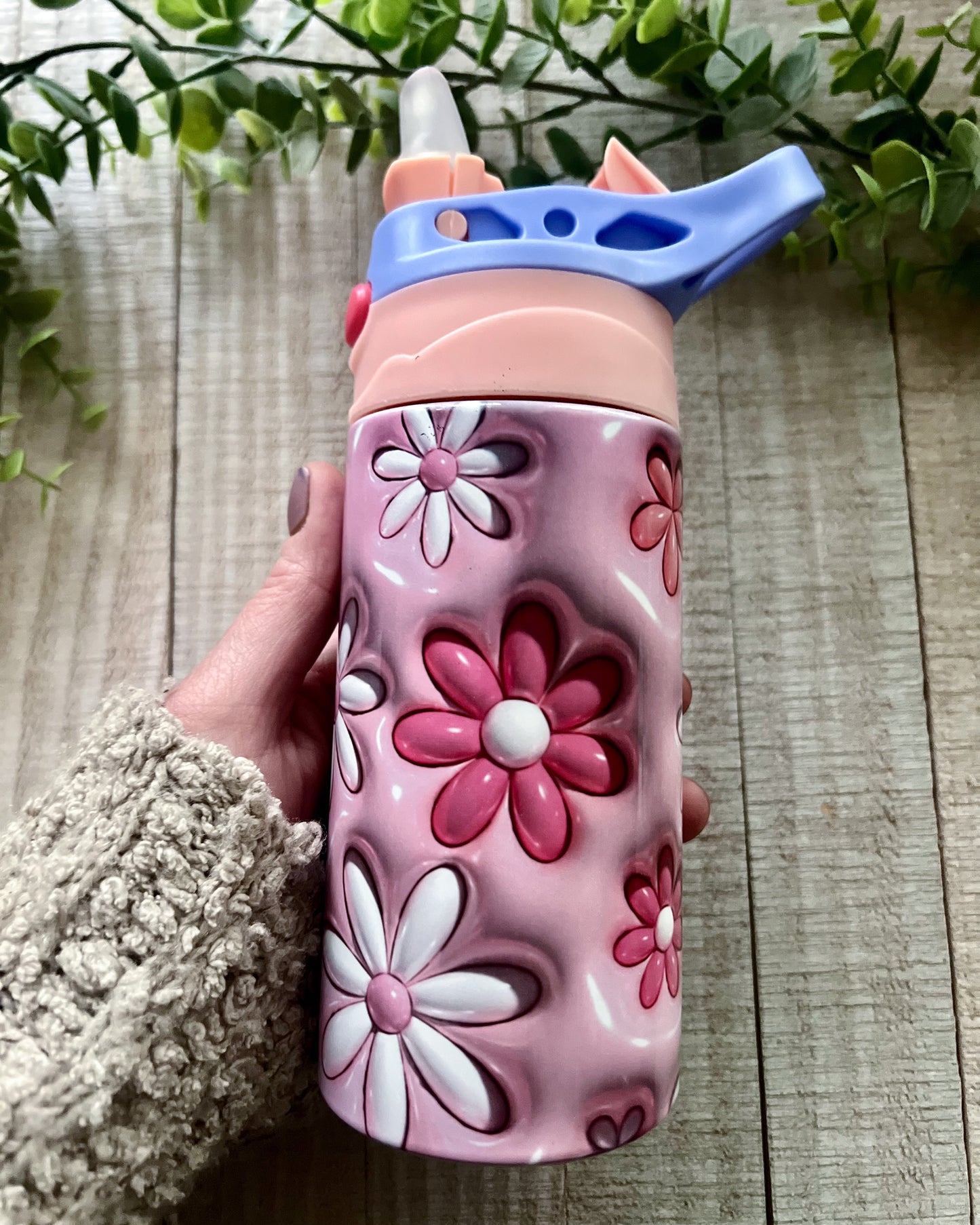 daisy inflated | 12oz kids purple flip top water bottle