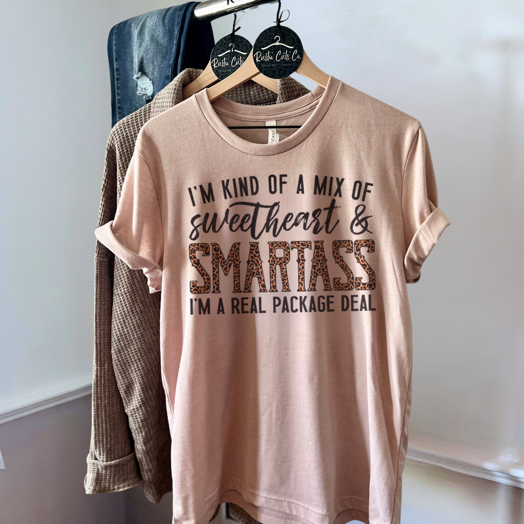 I'm kind of a mix of sweetheart & smartass I'm a real package deal | graphic top