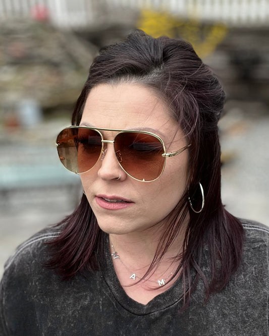 Aviator Style Sunglasses - Gold Frame with Brown Lenses - Sunglasses -  Rustic Cuts