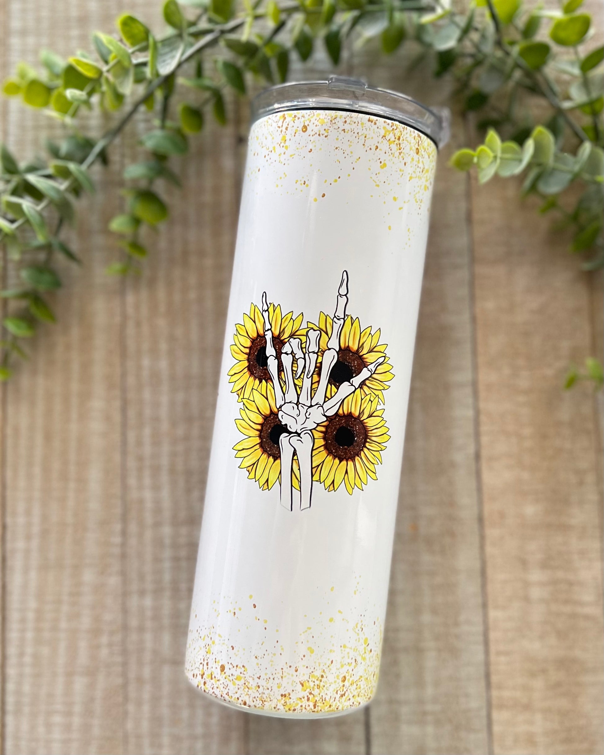 Sunflower Skellie - 20 Oz Slim Tumbler - Stainless Steel Tumbler -  Rustic Cuts