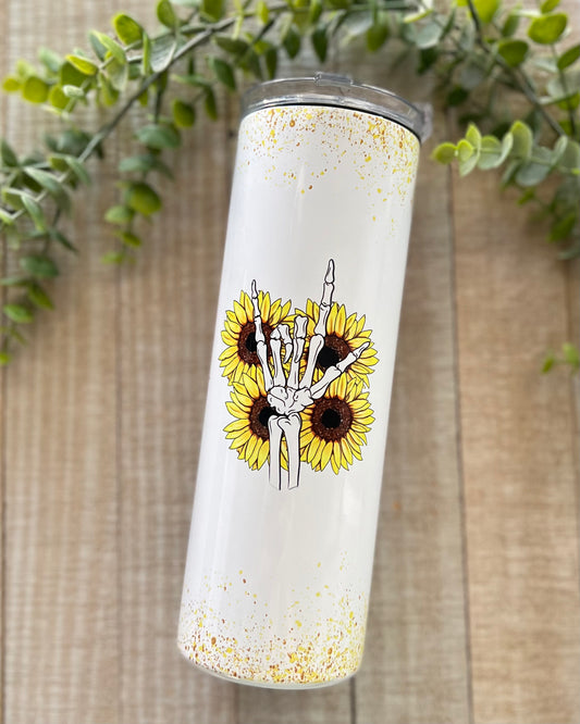 Sunflower Skellie - 20 Oz Slim Tumbler - Stainless Steel Tumbler -  Rustic Cuts