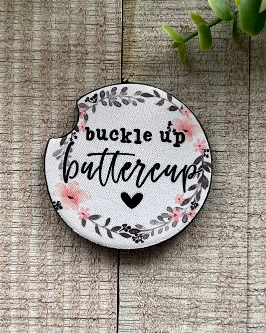 buckle up buttercup | car coaster set