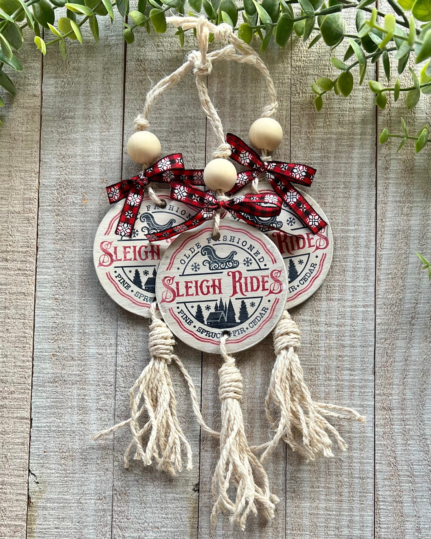 old fashioned sleigh rides | round tasseled christmas ornament