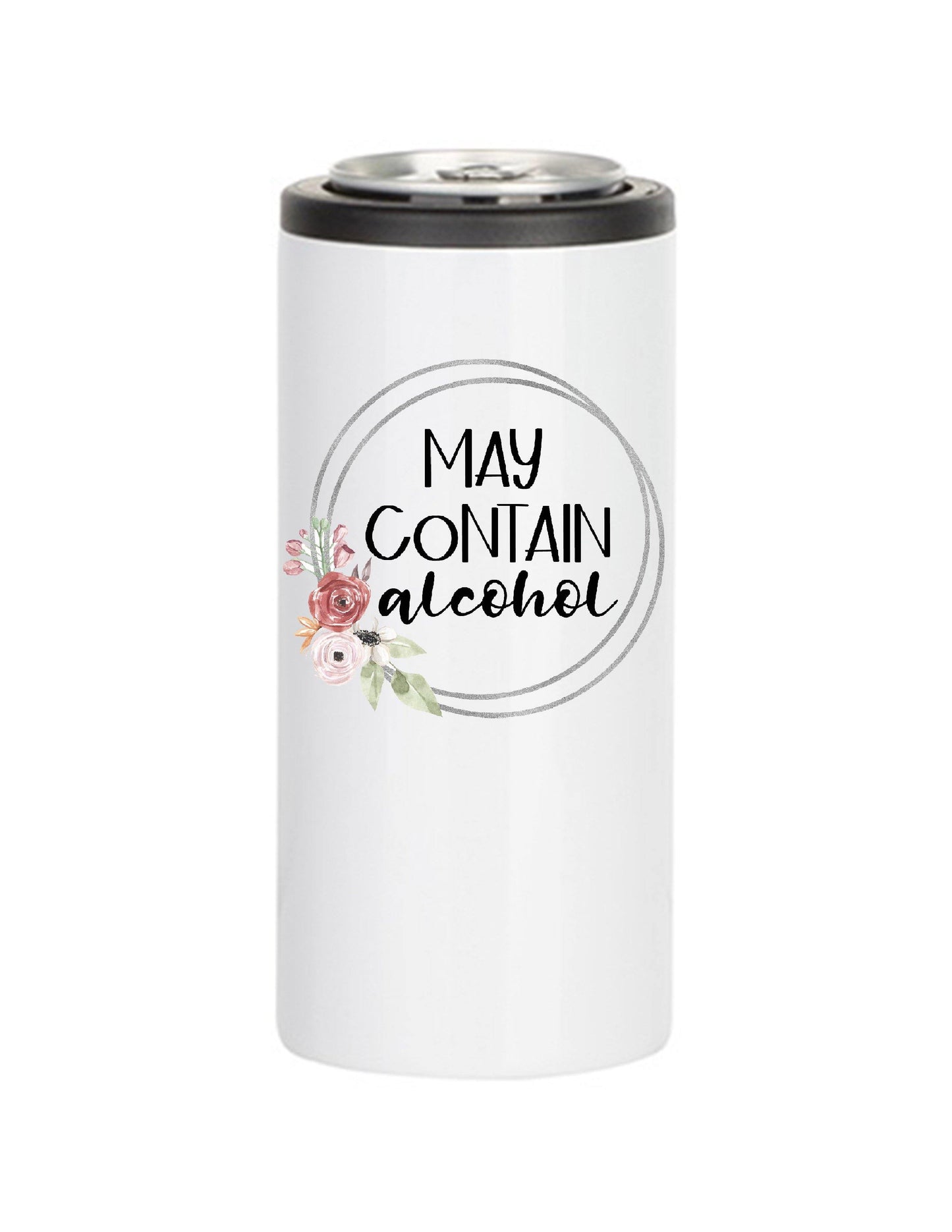 May Contain Alcohol, Floral Stainless Steel Tumbler - Stainless Steel Tumbler - Rustic Cuts