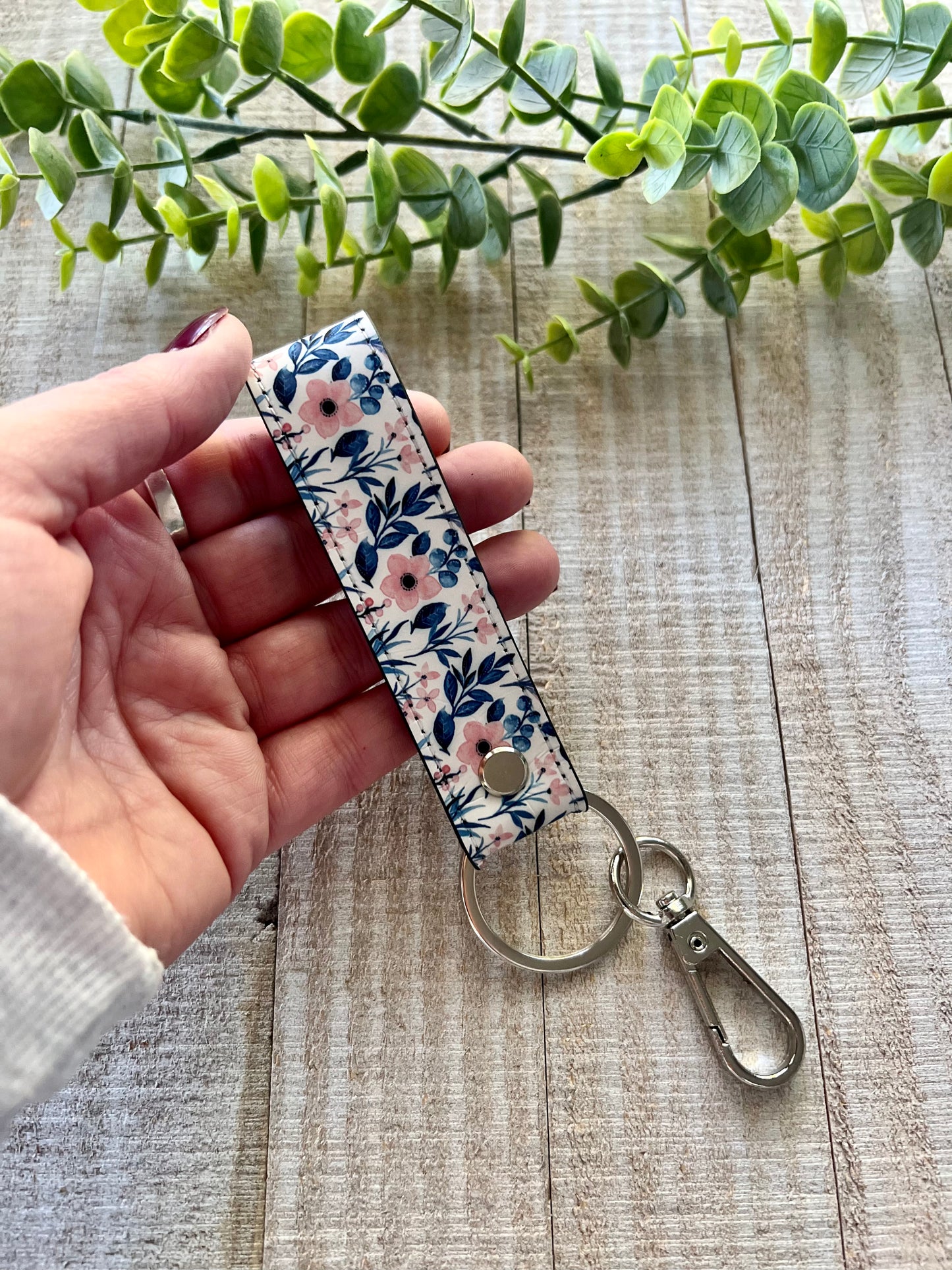 Floral Faux Leather Keychain