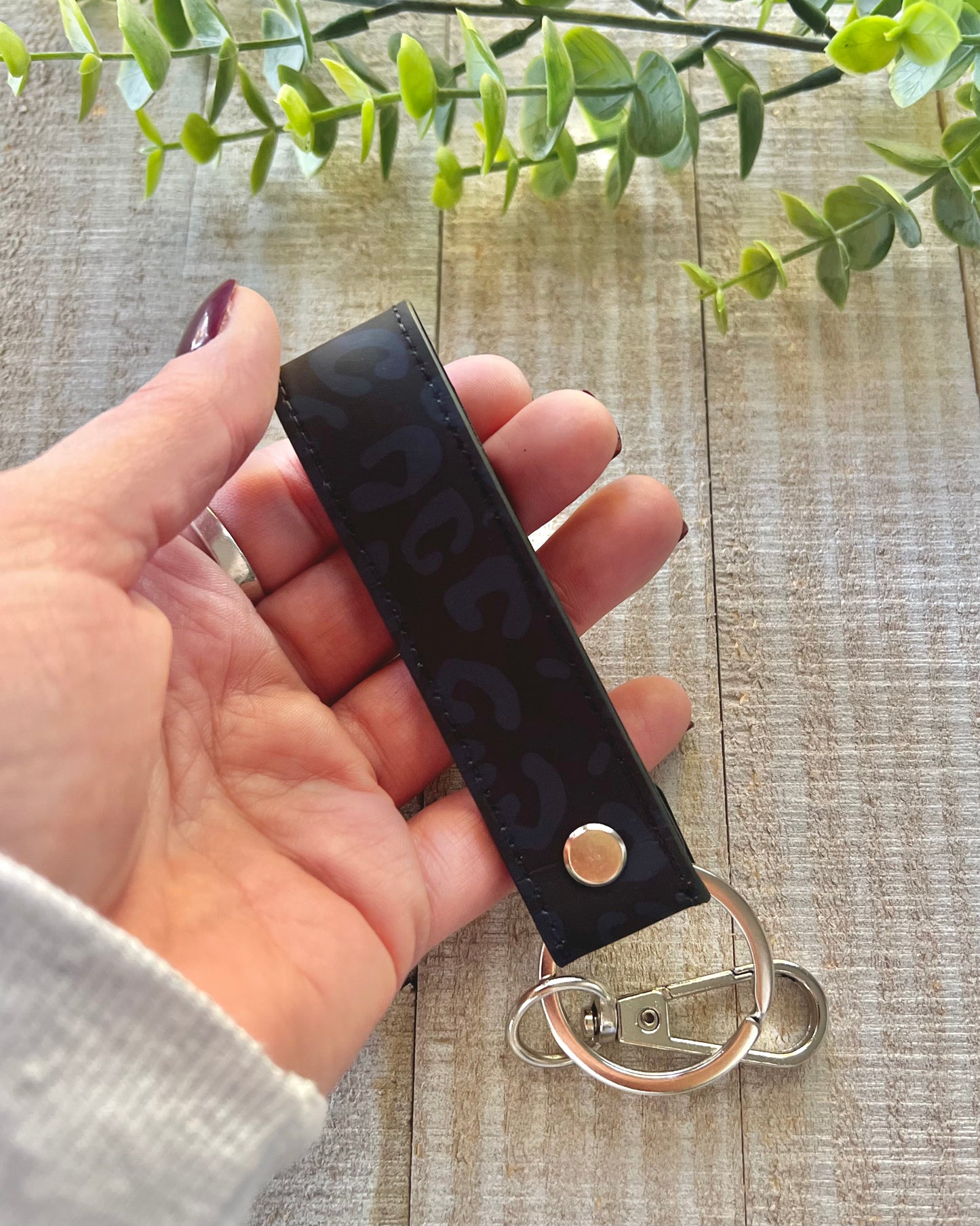 leopard print faux leather keychain