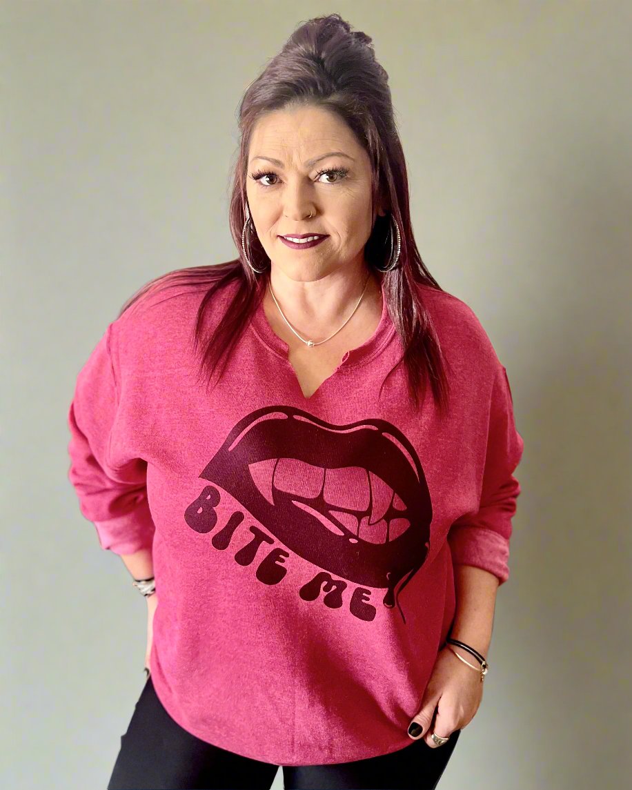 bite me vampire lips | v-neck crewneck sweatshirt