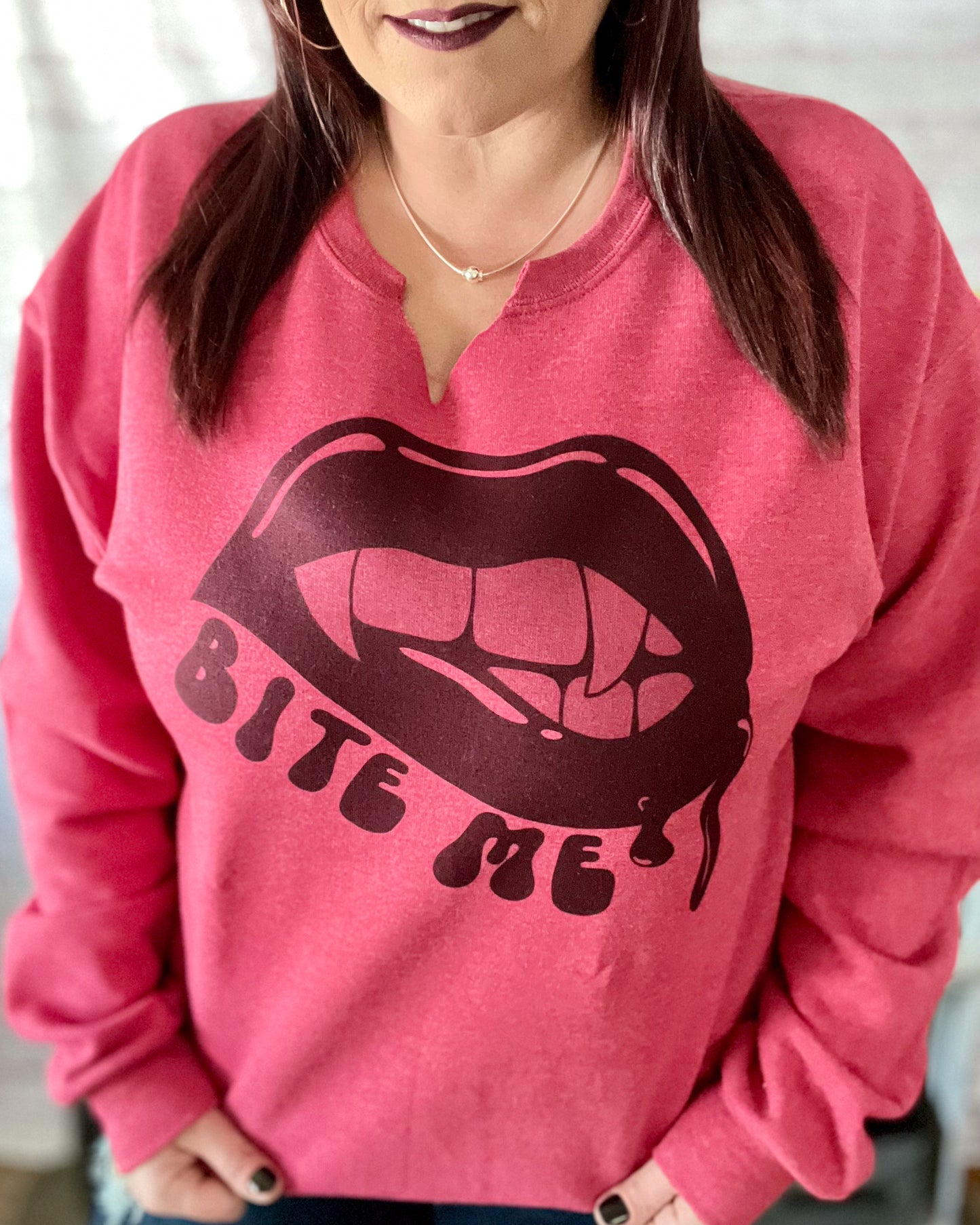 Bite Me Vampire Lips | V-Neck Crewneck Sweatshirt