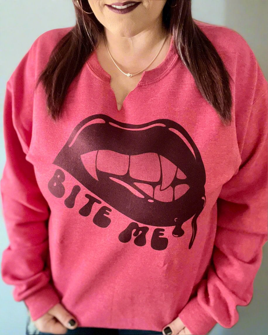 bite me vampire lips | v-neck crewneck sweatshirt