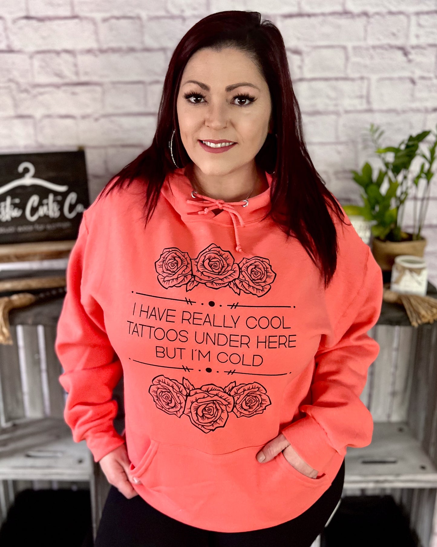 I have really cool tattoos under here but I'm cold | hooded sweatshirt