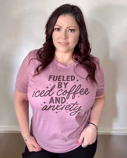 fueled by iced coffee and anxiety | t-shirt