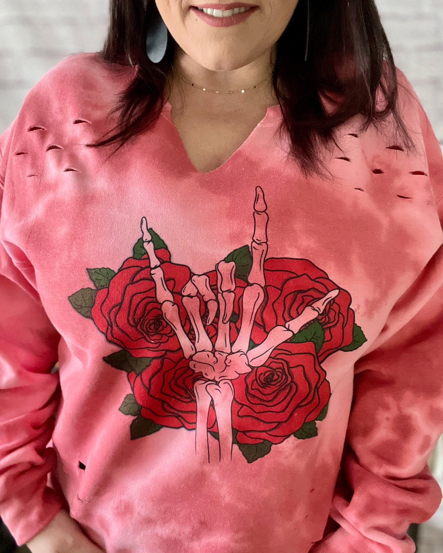 skellie hand roses | distressed crewneck sweatshirt