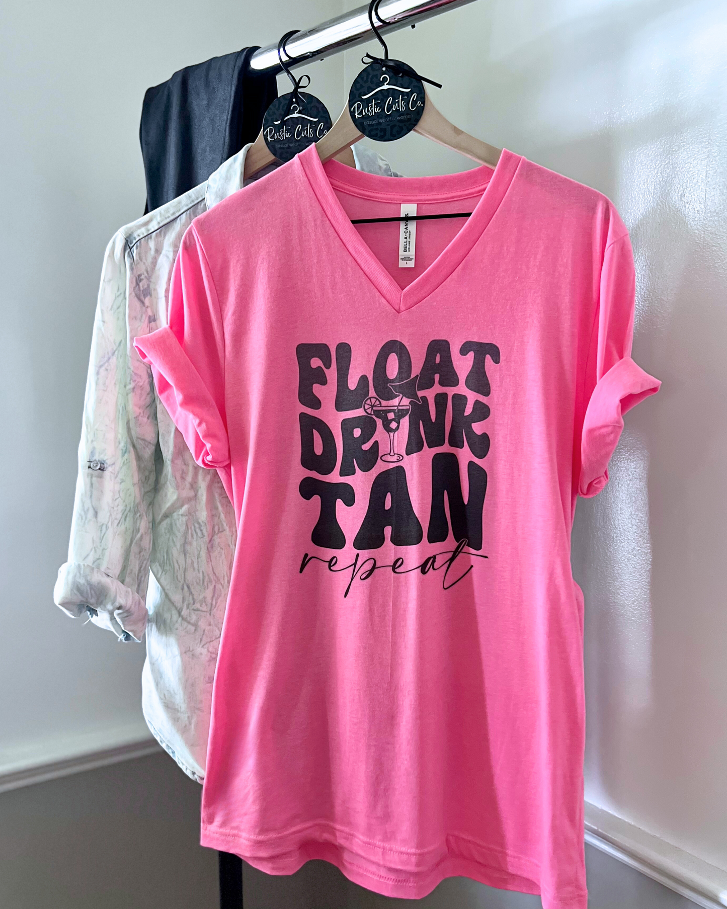 float drink tan repeat | v neck t-shirt