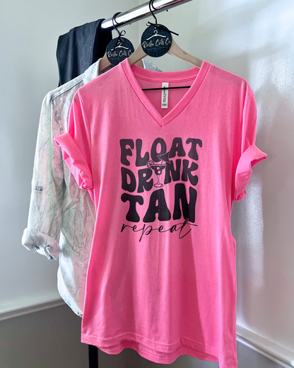 float drink tan repeat | v neck t-shirt