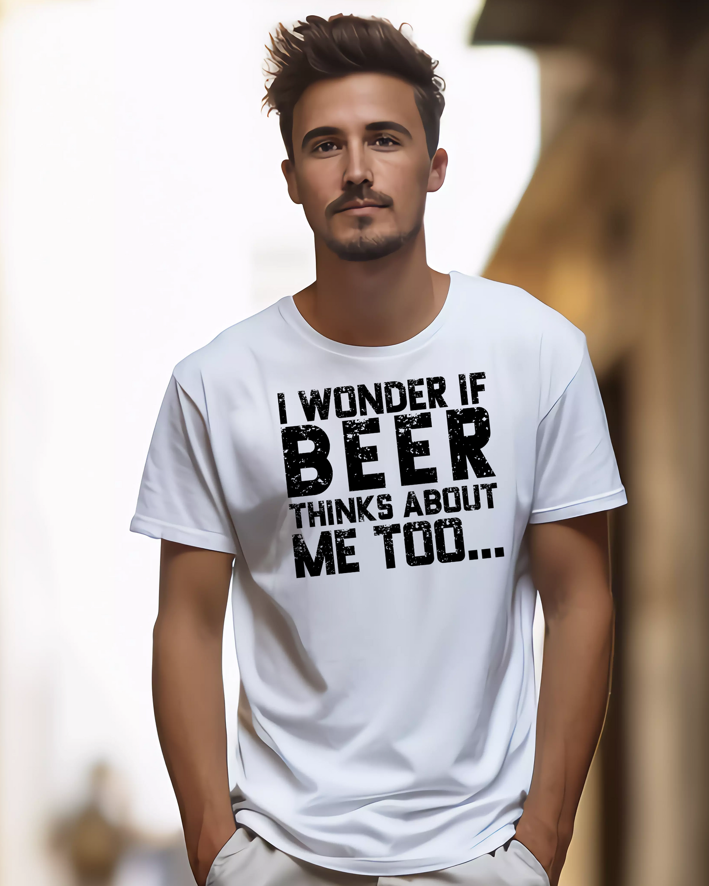I wonder if beer thinks about me too | mens graphic top