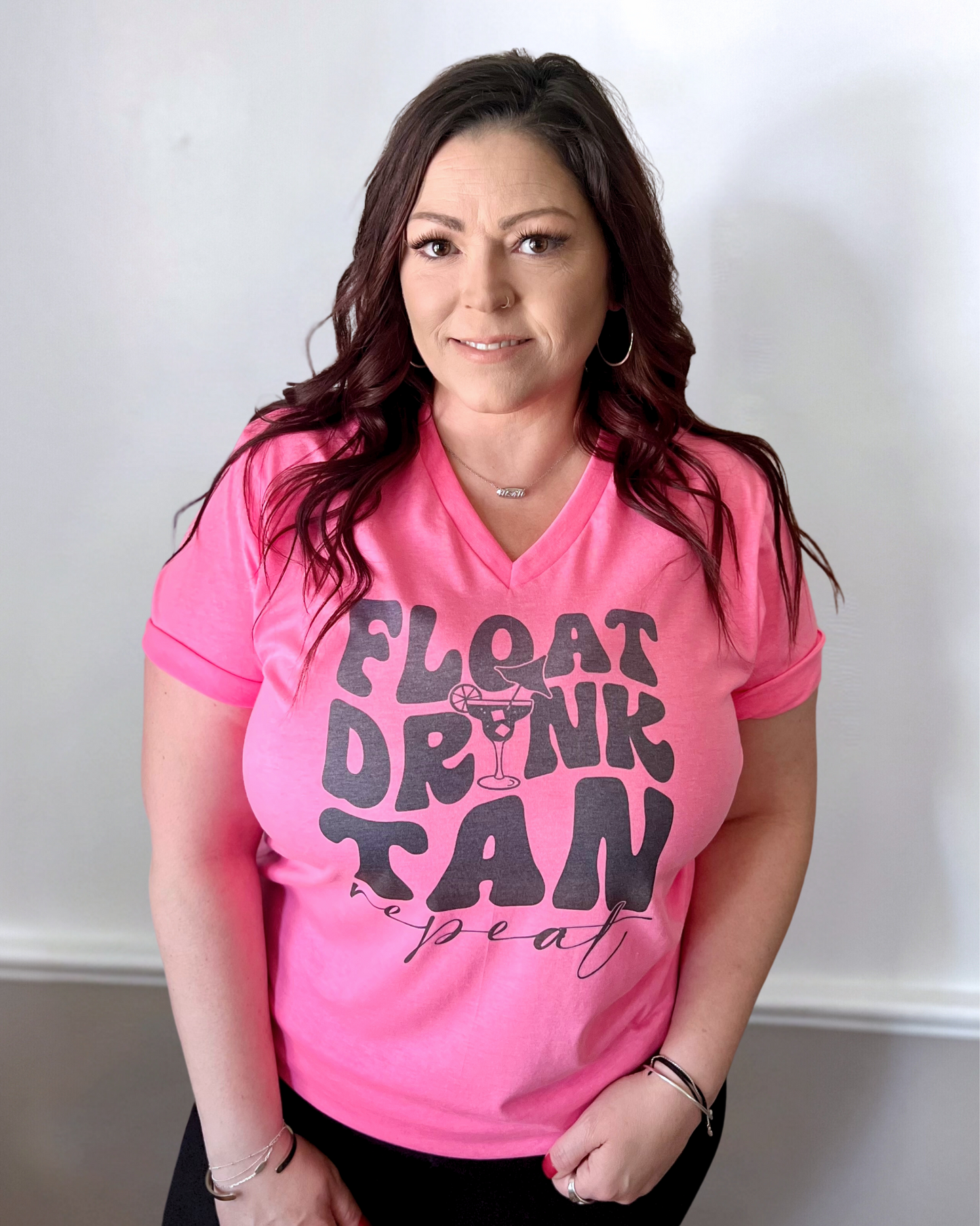 float drink tan repeat | v neck t-shirt