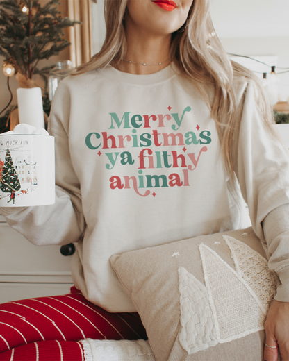 merry christmas ya filthy animal | sweatshirt