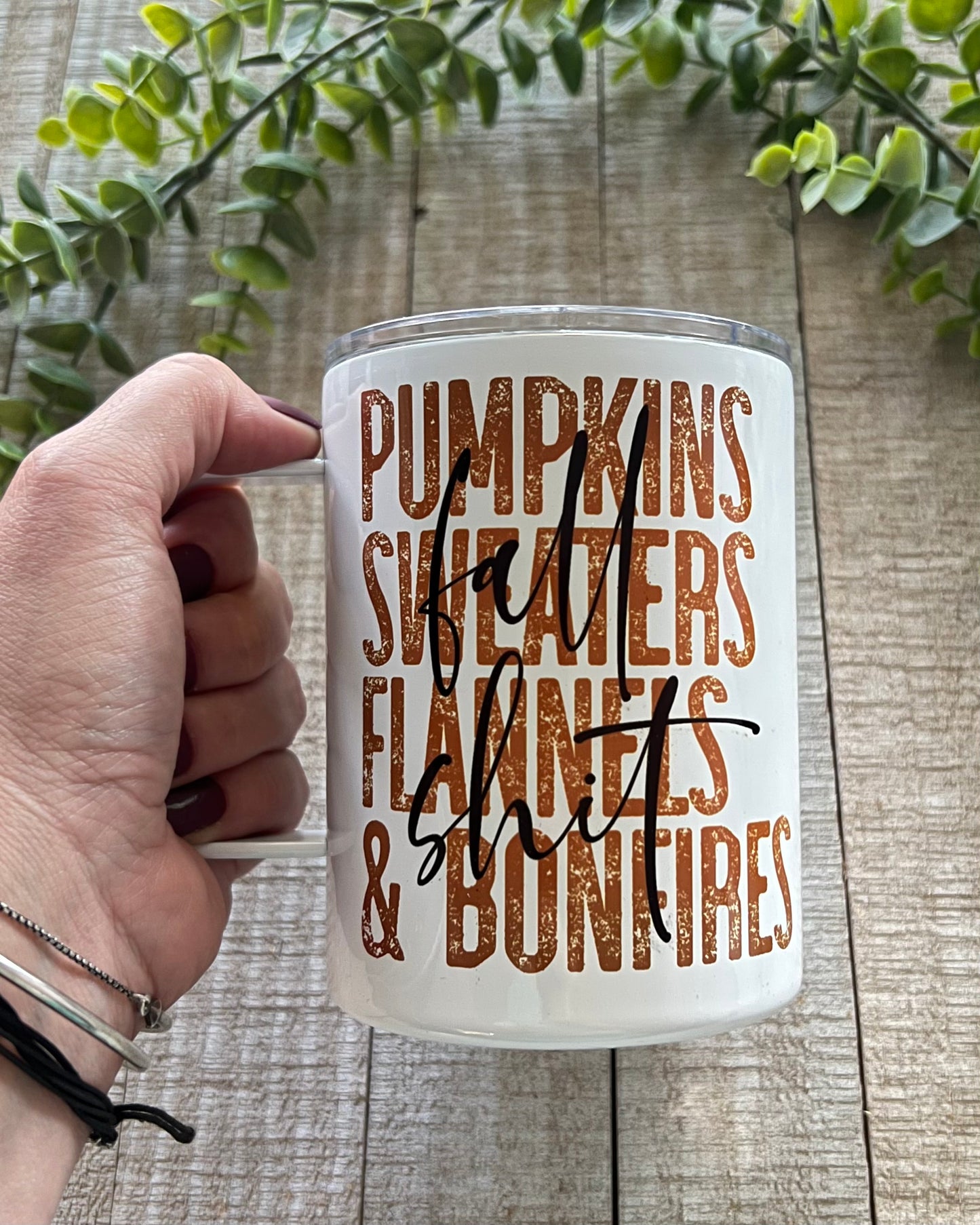 Fall Shit - 12oz Stainless Steel Mug - Stainless Steel Tumbler -  Rustic Cuts