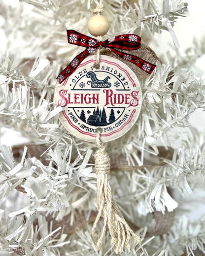 Old Fashioned Sleigh Rides | Round Tasseled Christmas Ornament